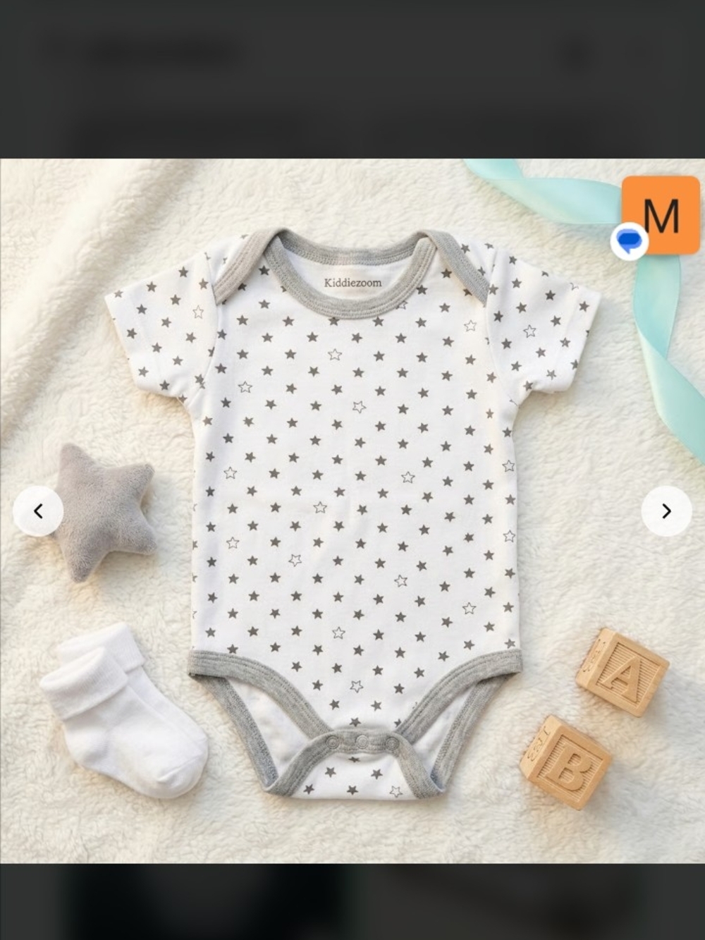 White and Gray Star Print Baby Onesie